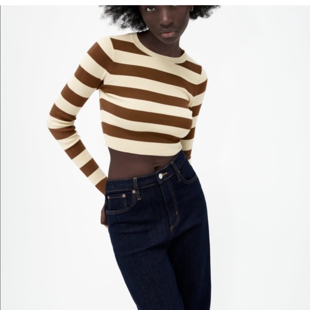 Zara cropped brown and cream striped sweater